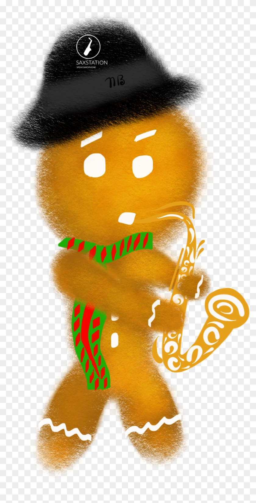Gingerbread Man Playing Sax - Cartoon Clipart #129120