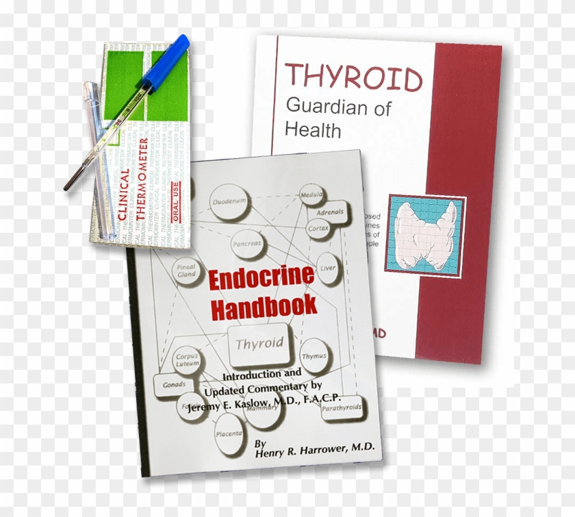 Mercury Thermometer, Endocrine Handbook, And Thyroid - Greeting Card Clipart