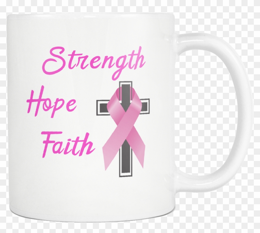 Strength Hope Faith Pink Ribbon Cross Mug - Coffee Cup Clipart #1202270