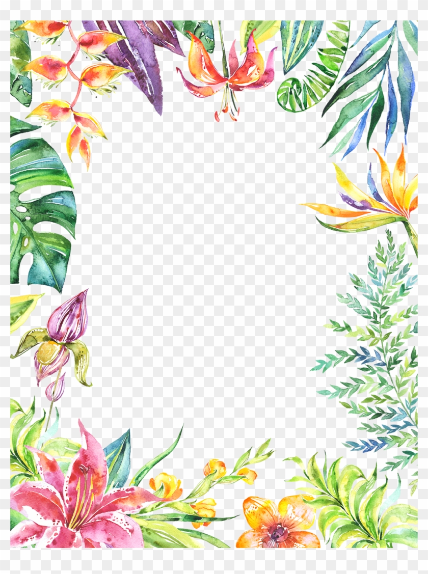 1020 X 1321 87 - Tropical Flowers Frame Png Clipart
