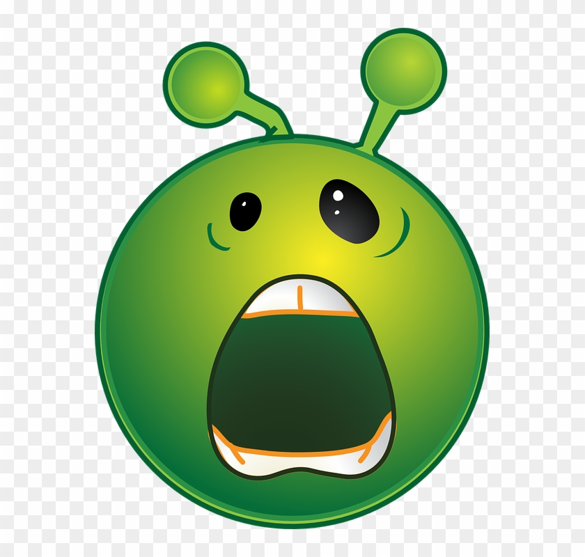 Alien, Green, Smiley, Emoticon, Scream, Shout, Angry - Alien Smiley Clipart #1205478