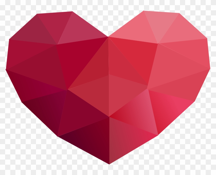 Heart Icons Clock - Heart Icon Low Poly Clipart #1216141