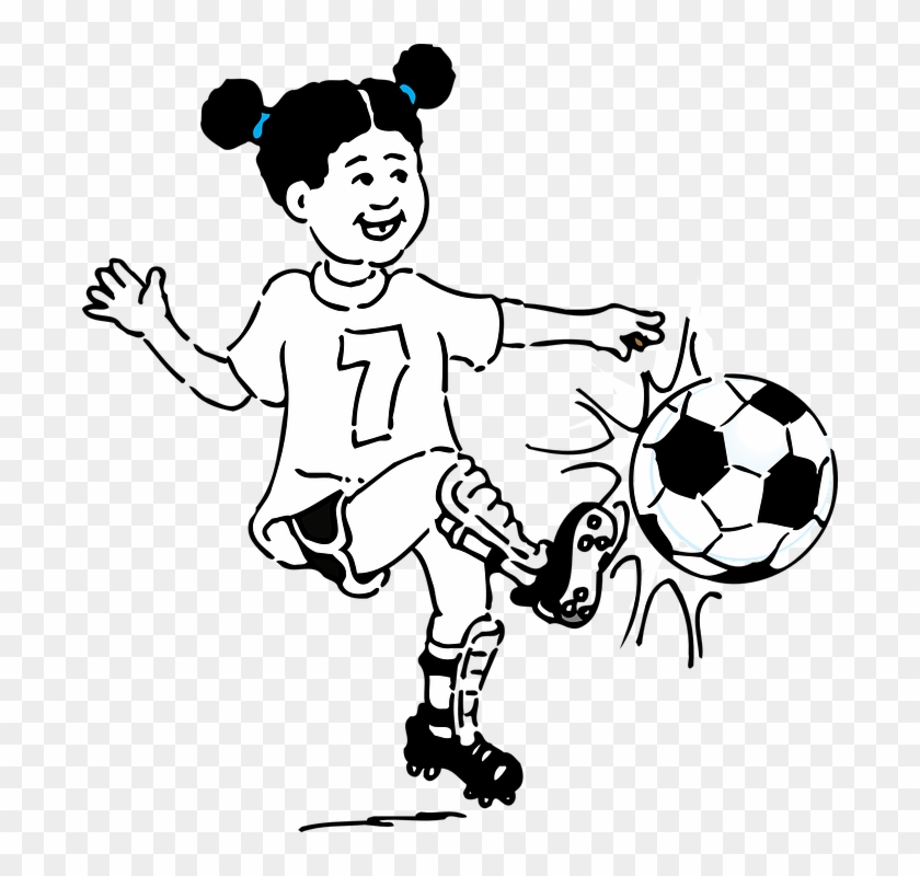 Kız Futbol Tekme Spor Top Genç Kadın Mutlu Oyun - Playing Soccer Clipart Black And White - Png Download #1220144