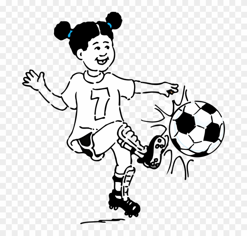 Kız Futbol Tekme Spor Top Genç Kadın Mutlu Oyun - Playing Soccer Clipart Black And White - Png Download