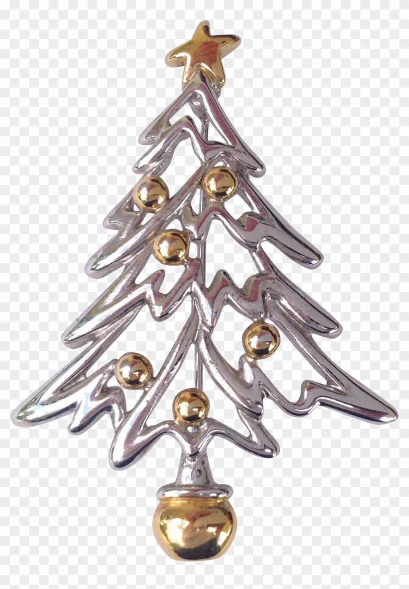 Vintage Modern Silver And Gold Tone Christmas Tree Clipart