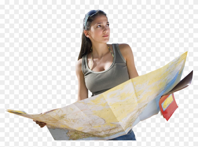 Portfolio Designshop Girl Holding Map Before Travel - Traveling Woman Png Clipart