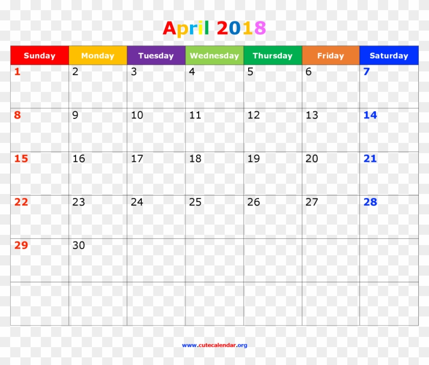 Download Cute Template For April 2018 Calendar With - Disney Calendar April 2018 Clipart