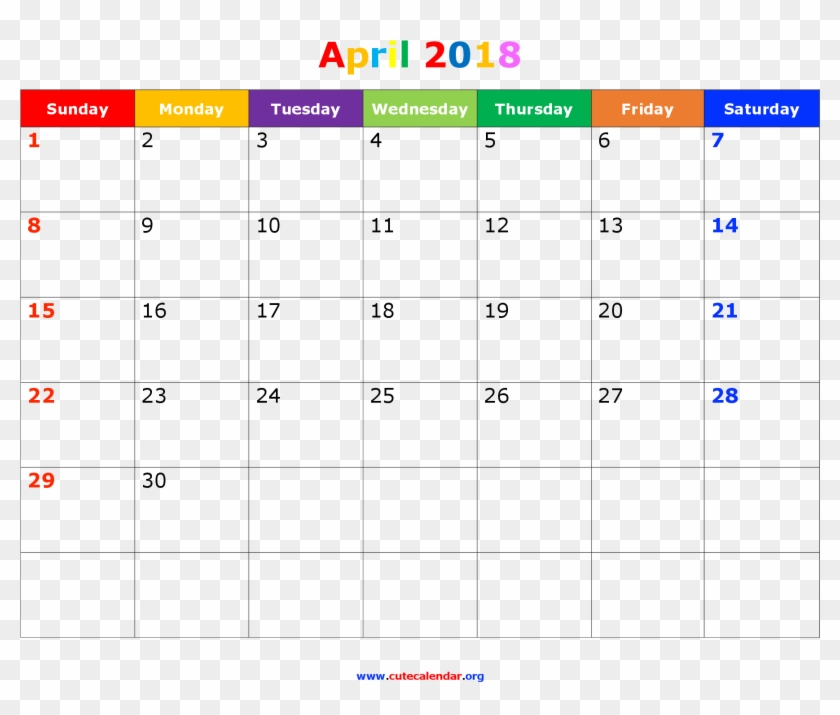 Download Cute Template For April 2018 Calendar With - Disney Calendar April 2018 Clipart #1228867
