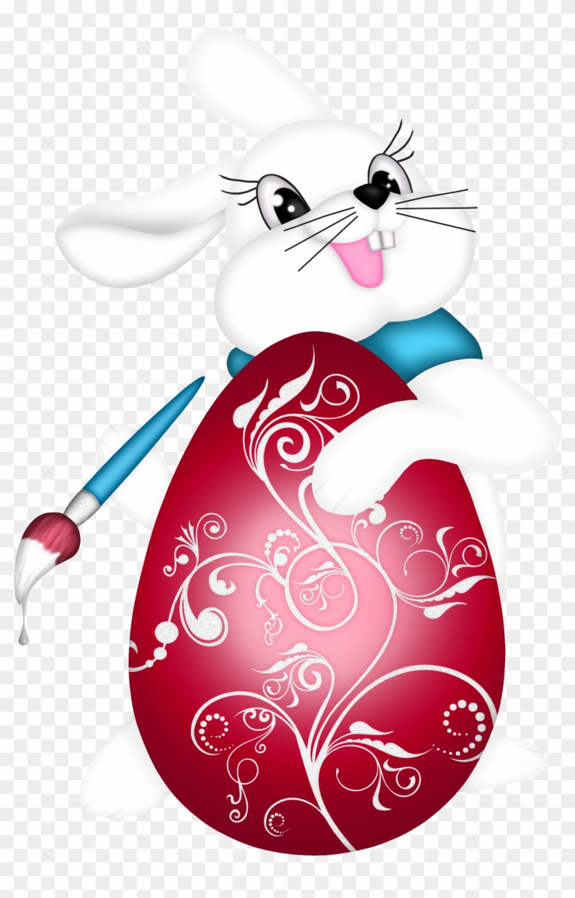 Transparent Easter Bunny And Red Egg Png Clipart Picture - Кисти Цветы #1229467