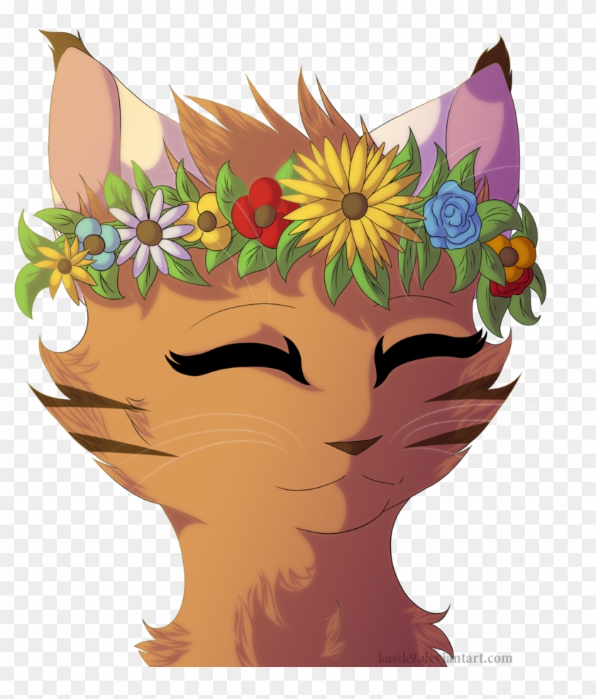 Animal Jam Flower Crown Clipart - Cat With Flower Crown Art - Png Download