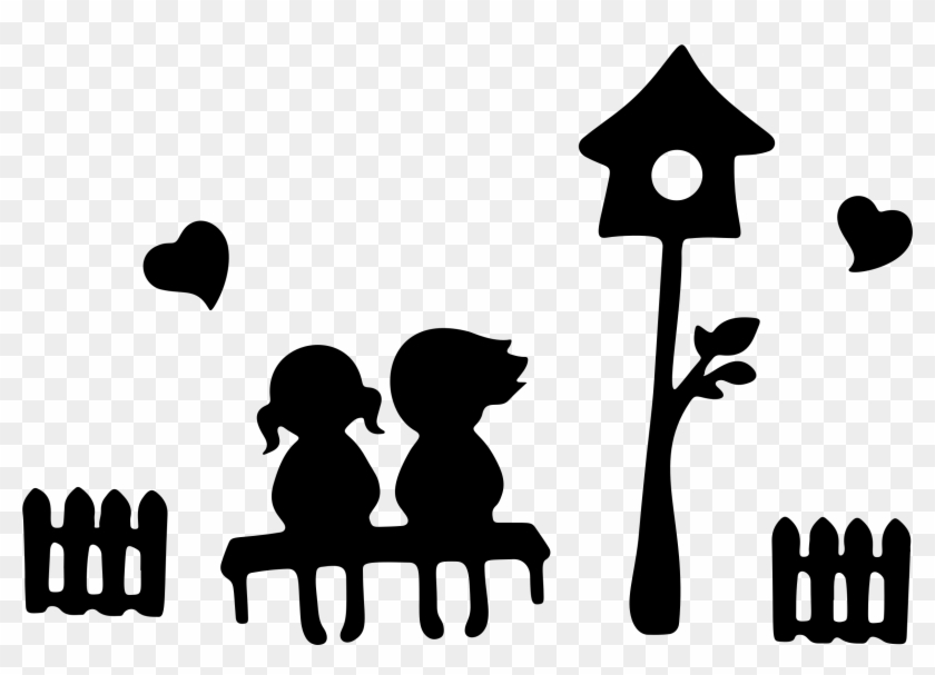 Big Image - Silhouette Of A Boy And Girl Sitting Clipart