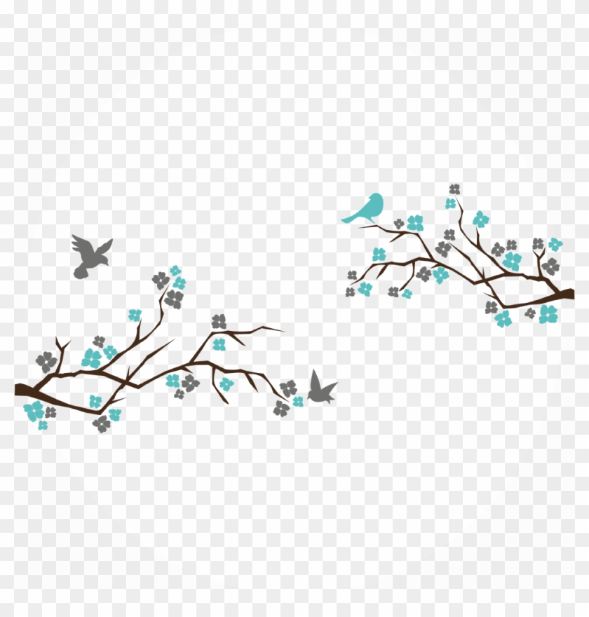Vinilo Decorativo Ramas, Flores Y Pájaros - Vinilos Para Habitaciones Matrimoniales Clipart