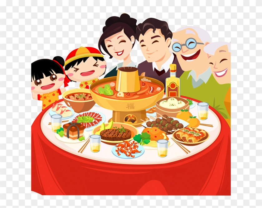 Wine Chinese New Year Reunion Dinner Family Food Clipart