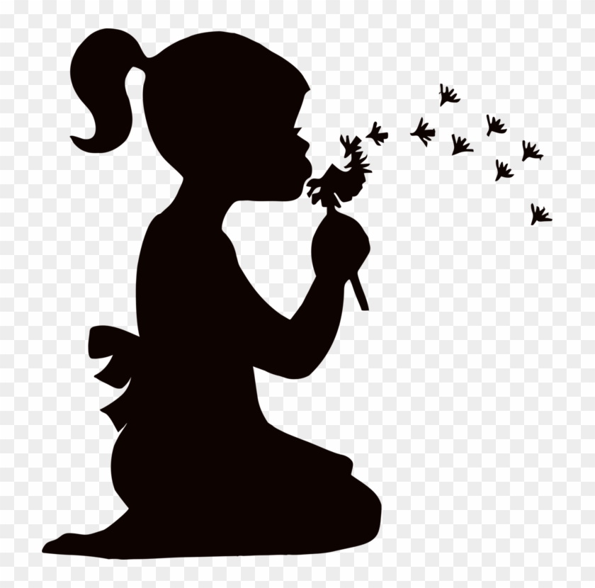Silhouette Dandelion Child Drawing Mural - Silhouette Girl Blowing Dandelion Clipart