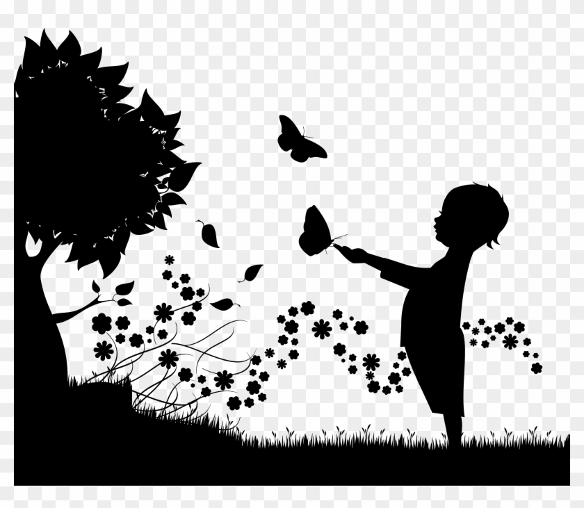Floral Child Silhouette By @gdj, Pixabay - Child Silhouette Clipart