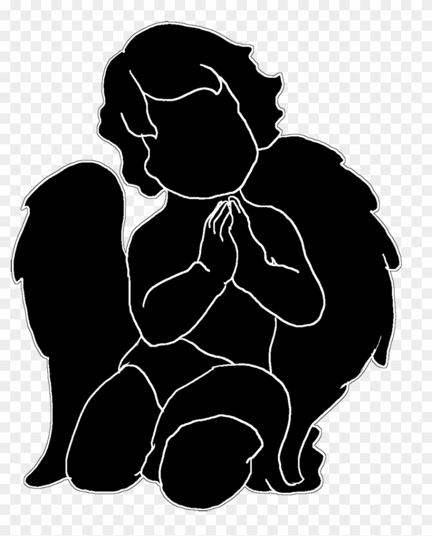 An Angel Silhouette Of A Cute Little Angel Praying - Silhouette Child Angel Png Clipart