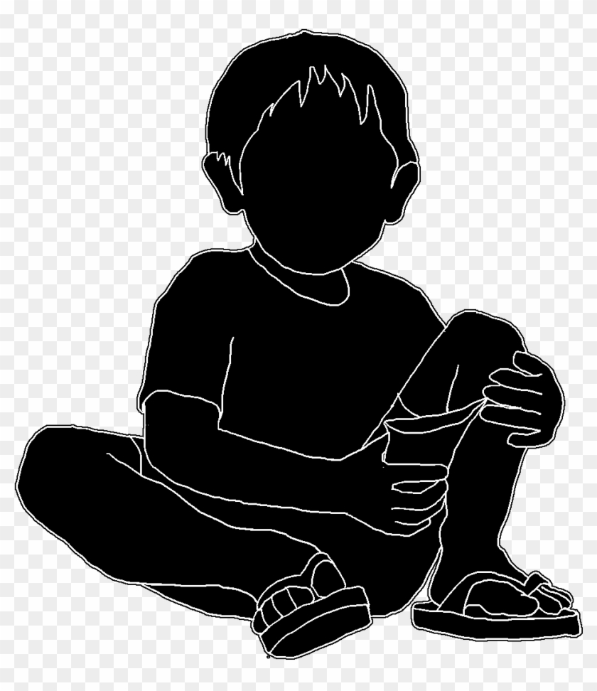 Little Boy With Candy Bag White Stroke - Anak Kecil Siluet Clipart