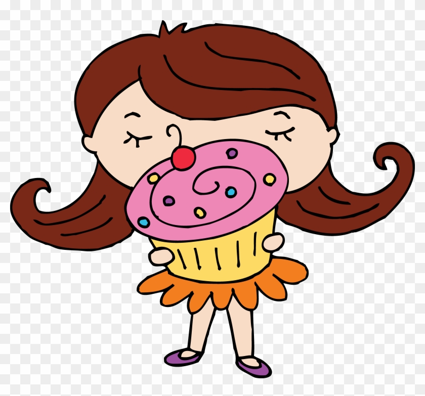 Cute Cupcake Girl Free - Girl With Cupcake Clipart - Png Download