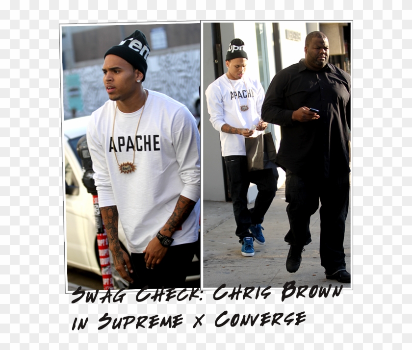 Breezy Was Seen Out In West Hollywood Shopping At Stussy - Guy With Supreme Beanie Clipart #1248272