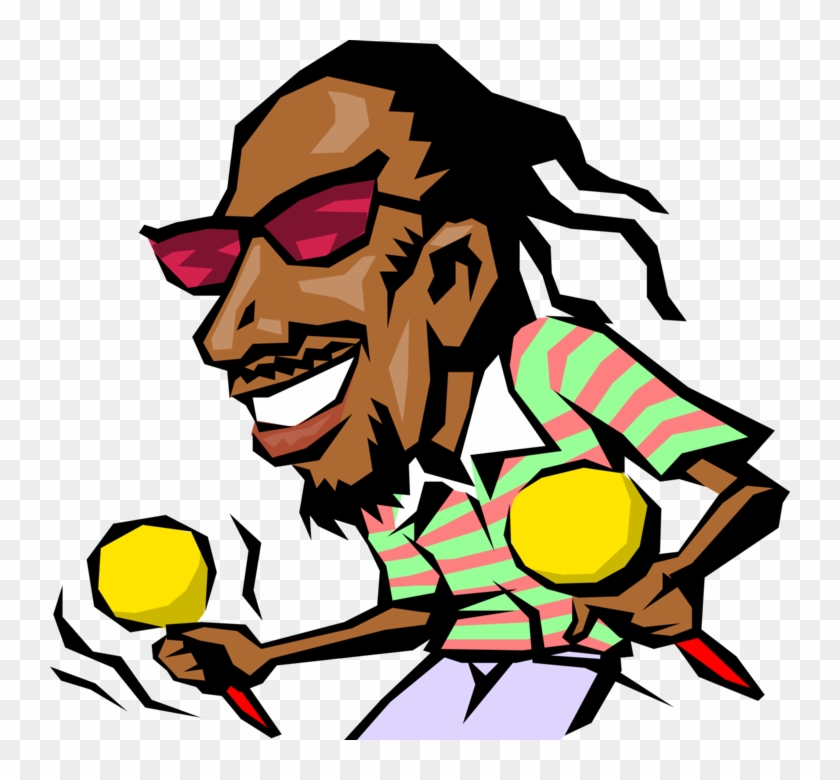 Vector Illustration Of Caribbean Musician With Maracas - Cartoon Jamaican Man Clipart