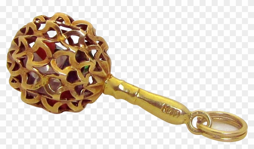 Vintage 10k Gold 3d Jeweled Maraca Musical Instrument - Keychain Clipart #1251635
