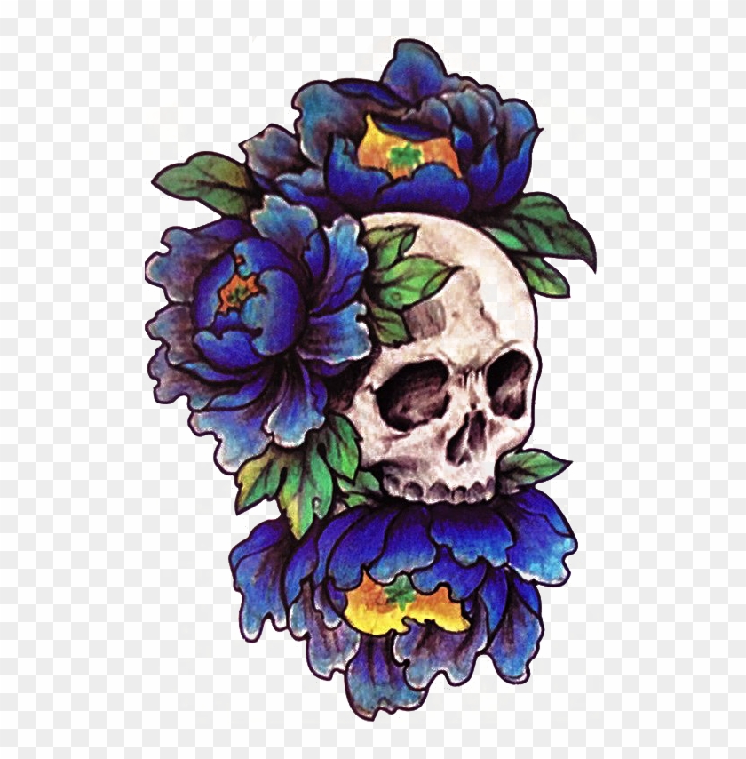 Skull Tattoo Png Pic - Skull Flower Tattoo Png Clipart