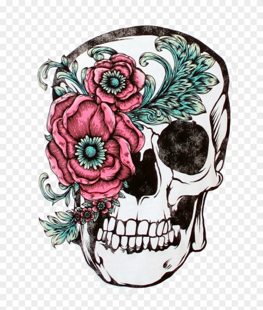 Calavera Flower Sleeve Skull Tattoo Free Clipart Hd - Tattoo Flower Skull - Png Download #1252240