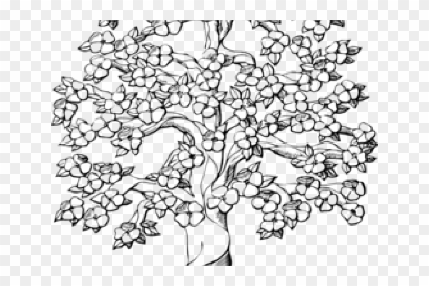 Drawn Roots Sakura Tree - Flower Tree Coloring Pages Clipart #1255243