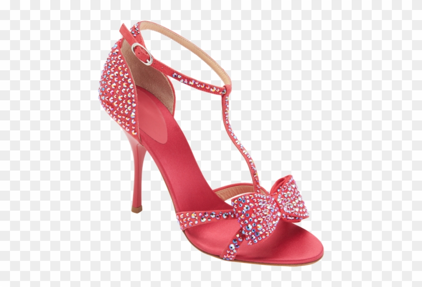 Red Lovely T-strap Rhinestone Bow High Heel Sandals - Shoe Clipart #1258297