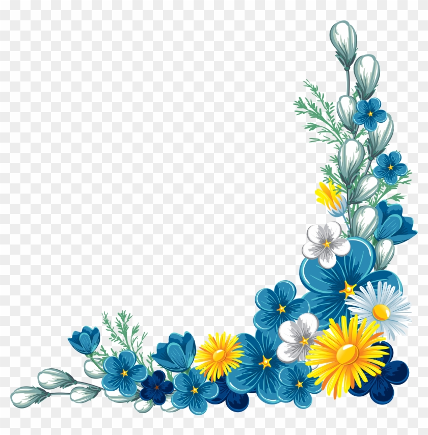 Graphics, Patterns, Flowers, Floral Border, Invitation - Blue And White Flower Border Clipart