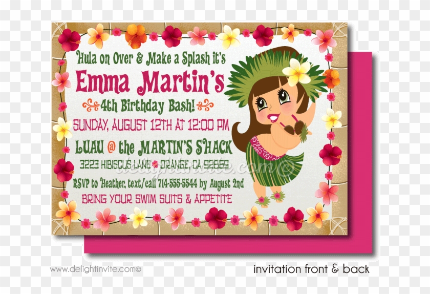 Retro Hula Girl Luau Hawaiian Printable Invitation - Luau Clipart #1260489