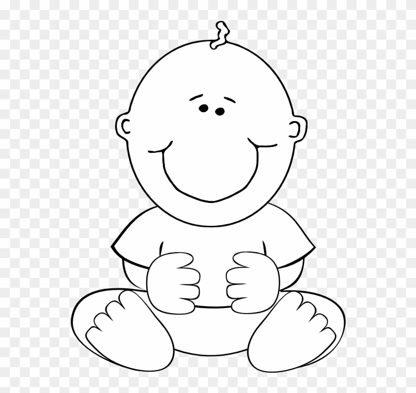 Baby Boy Sitting Black White Line Art 555px - Baby Boy Clip Art - Png Download