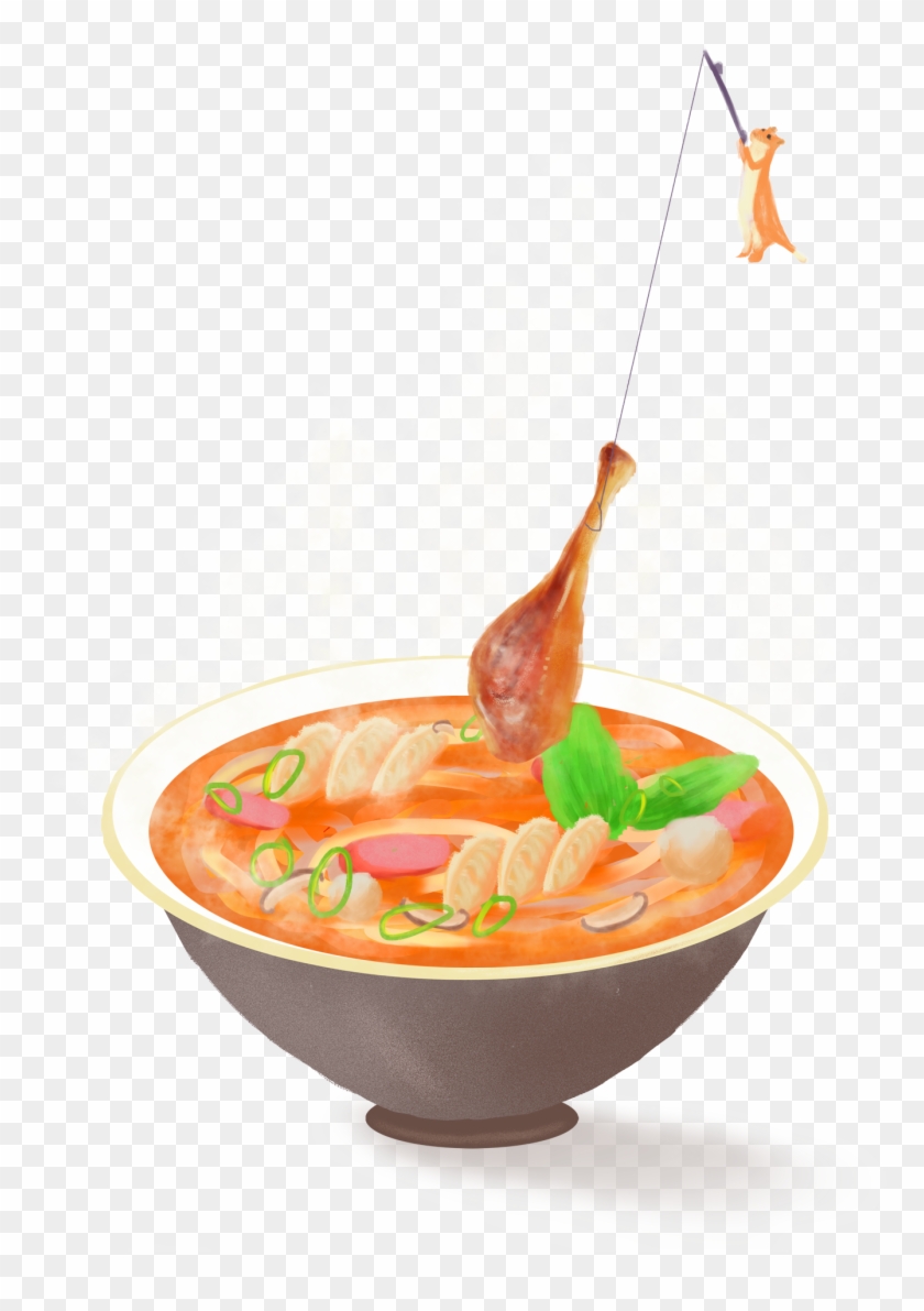 Cartoon Hand Drawn Food Face Png And Psd - Hot And Sour Soup Clipart #1261013
