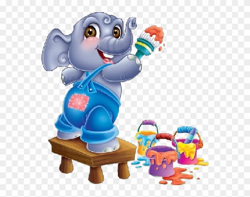 Cute Cartoon Animal Painting - Elephant Painting Clip Art - Png Download