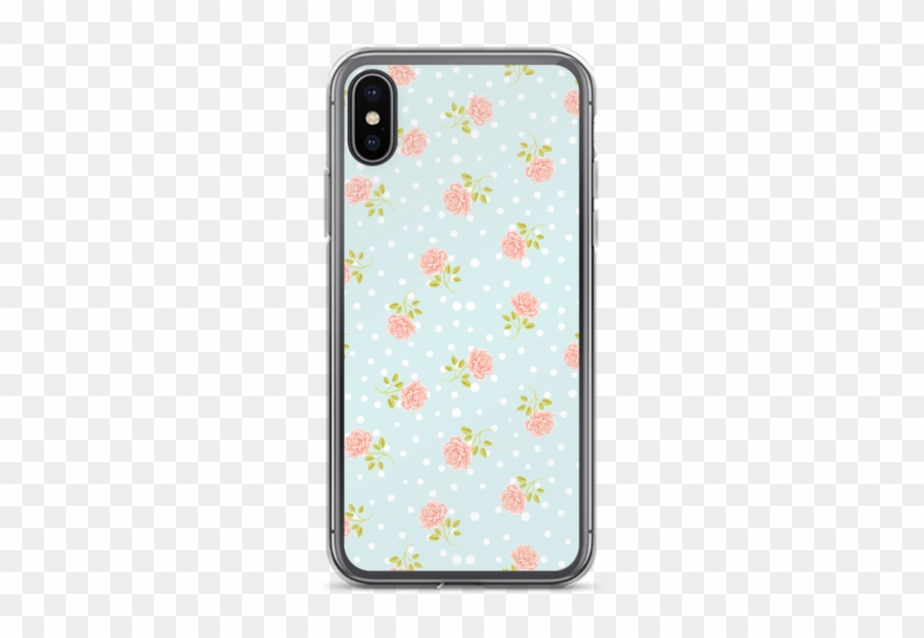 Pink Rose On Blue Polka Dot Iphone Case - Custom Case Iphone X Clipart #1261766