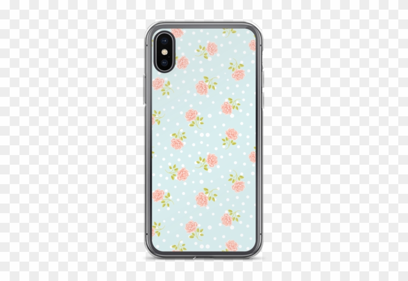 Pink Rose On Blue Polka Dot Iphone Case - Custom Case Iphone X Clipart