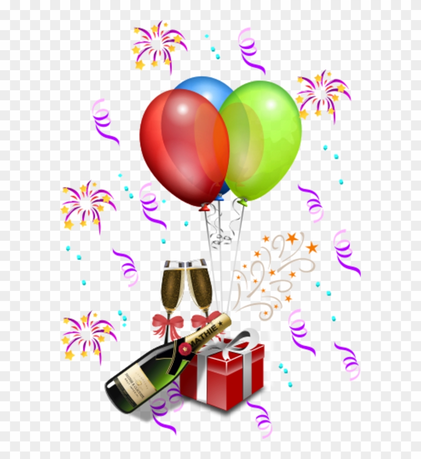 Champagne With Gift Boxes And Balloons - New Year Celebration Png Clipart #1263193
