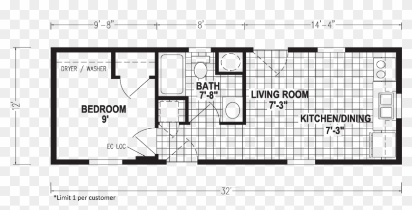 1 Bedroom Mobile Home Micro 12 X 32 384 Sqft Factory - Mobile Home Clipart #1263223