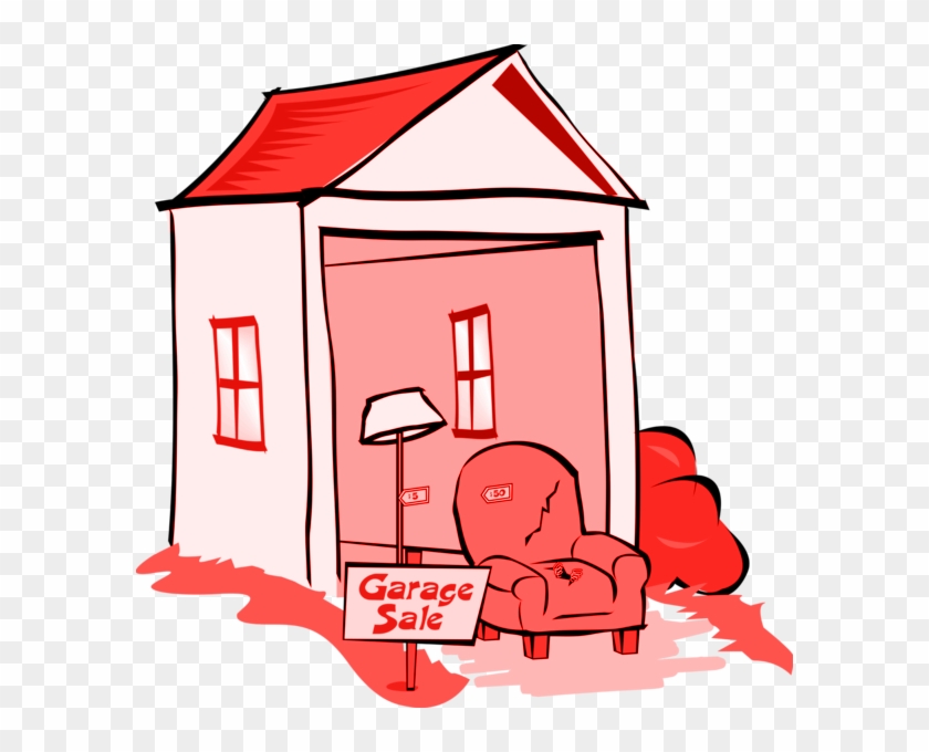 House With Garage Sale Sign In Front Clipart #1265516
