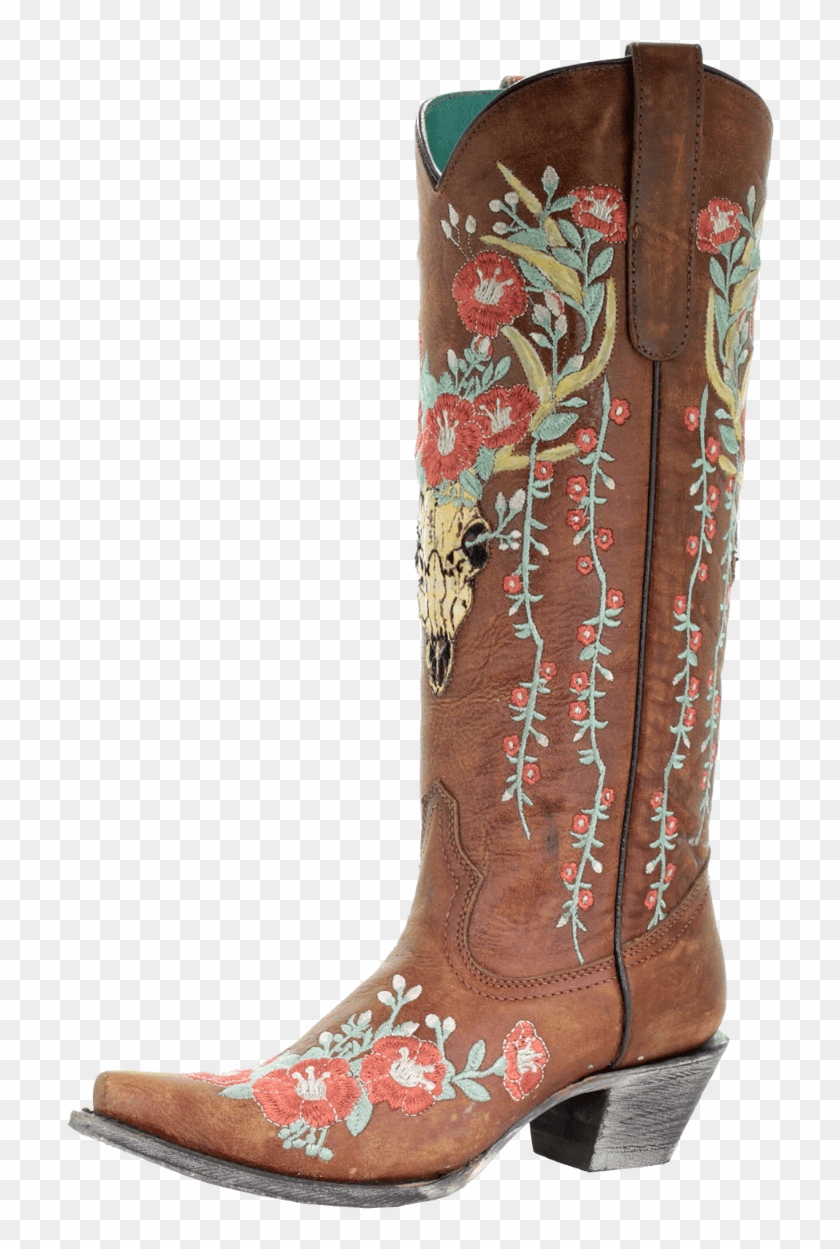 Corral Women S Skull Overlay Floral Embroidery - Floral Embroidered Cowboy Boots Clipart #1266192