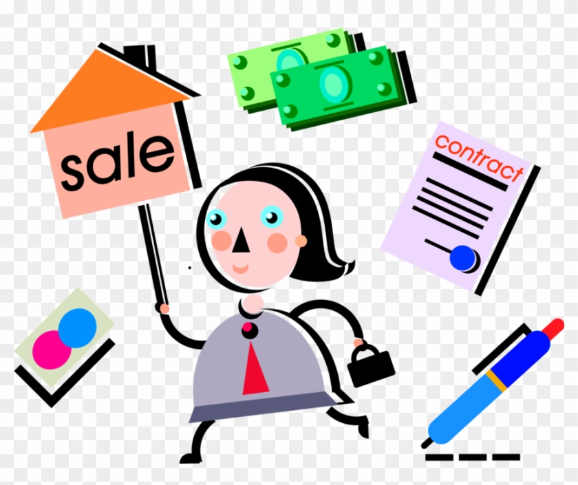 Vector Illustration Of Homeowner With Real Estate House Clipart