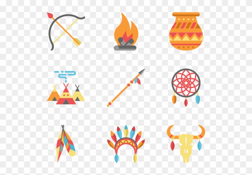Color American Indigenous Elements - Native American Icons Clipart