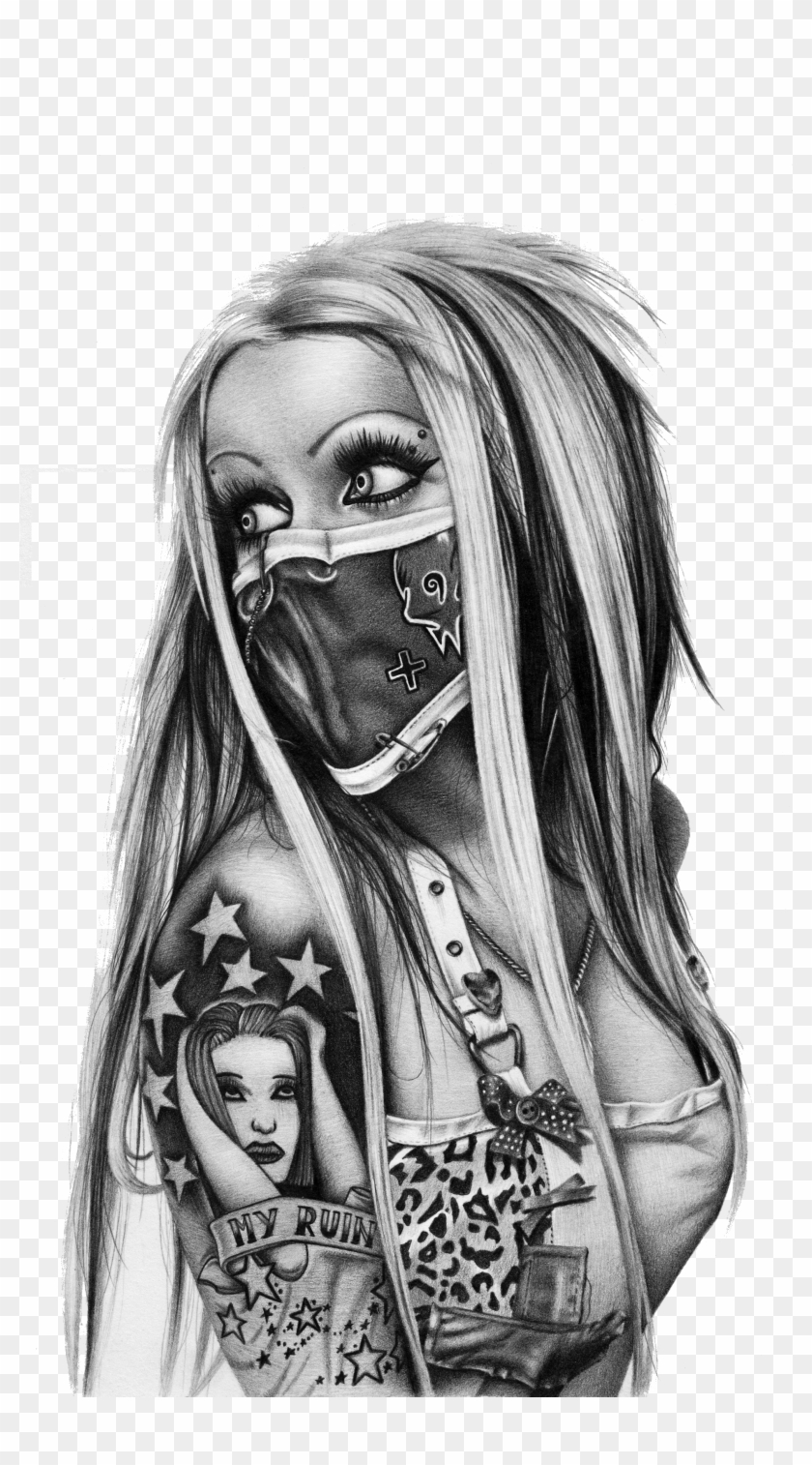School Old Black And Gray Chicano Life Thug Clipart - Gangsta Girl Drawings - Png Download