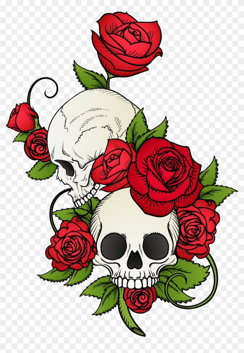 Stylish Tattoo Png - Skull And Roses Drawing Clipart #1271746