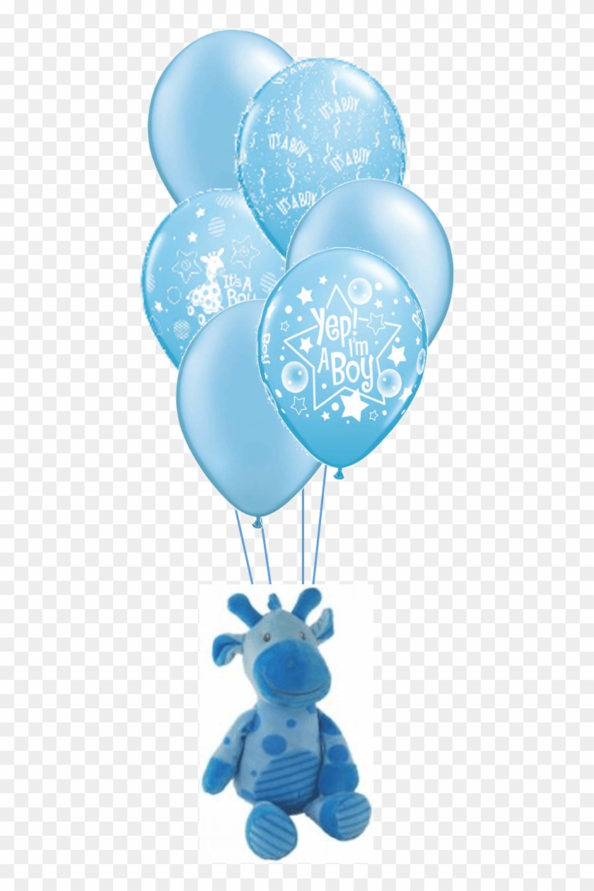 Blue Giraffe With Baby Boy Balloons - Transparent Baby Blue Balloons Clipart