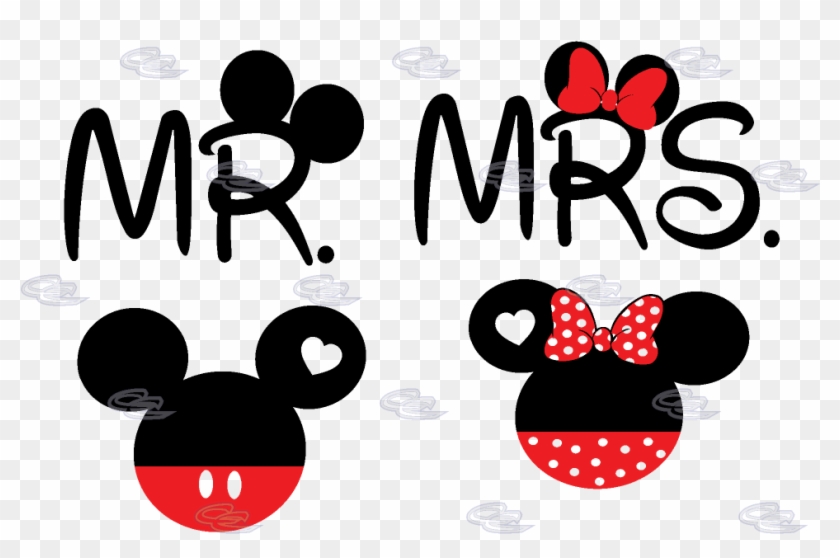 Mickey Minnie Mouse Head Bow Polka Dot Mr Mrs With - Mickey And Minnie Mouse Heads Clipart #1276124