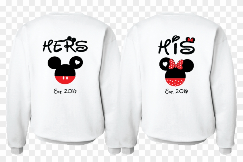 Cute His Hers Big Ears Mickey Minnie Mouse Head Polka - Long-sleeved T-shirt Clipart #1276157