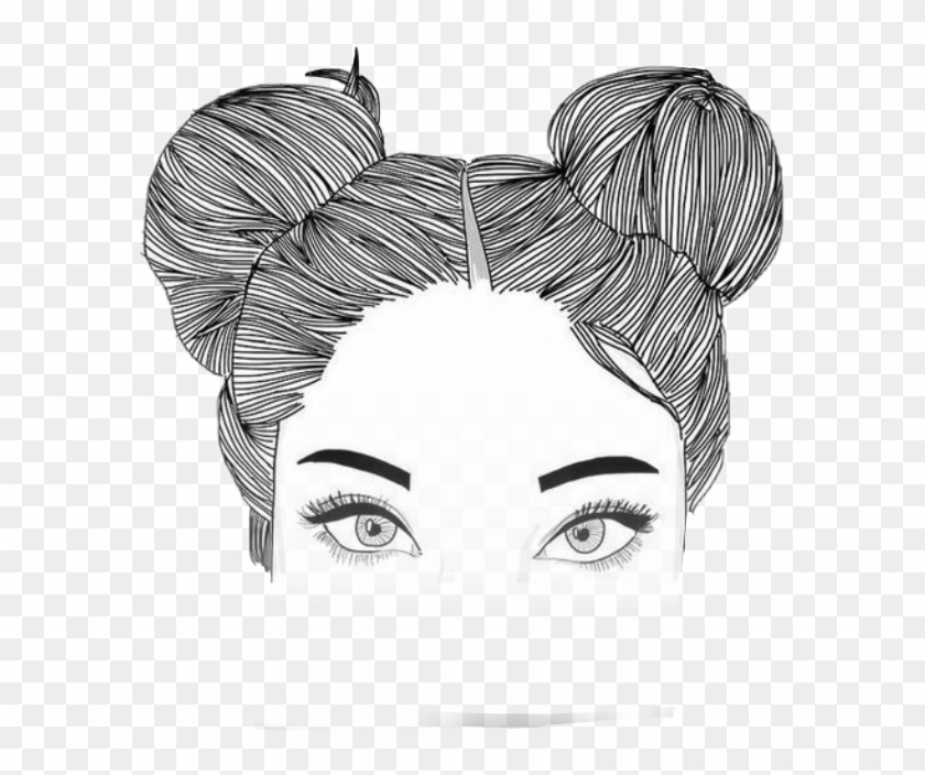 Tumblr Blackandwhite Black White Aesthetic Space Buns - Girl With Two Buns Drawing Clipart #1276526