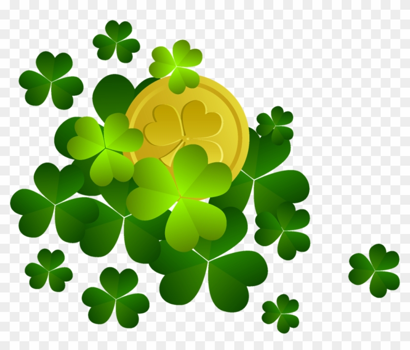 St Patricks Shamrocks With Coin Decor Png Clipart - St Patrick's Day Png Transparent Png
