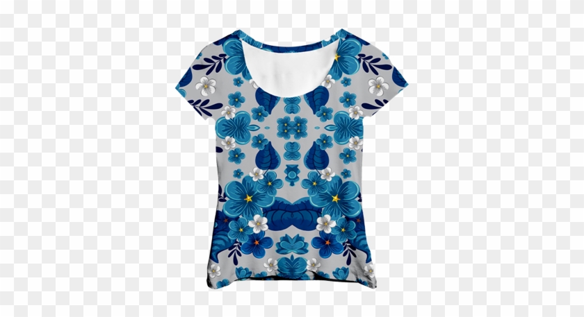 Blusa Com Florais Azul Mc - Blouse Clipart #1283472